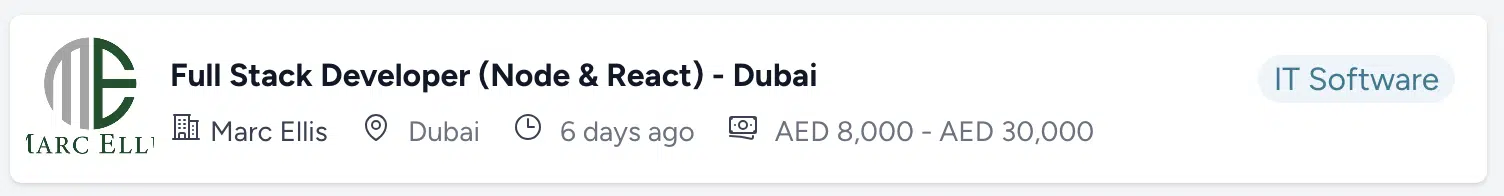 Full Stack Developer (Node & React) - Dubai (AED 8,000 - AED 30,000)