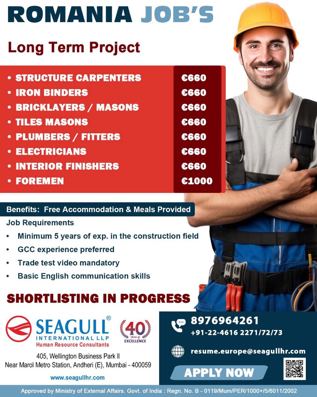 Long-Term Construction Jobs in Romania – Apply Now with Free Accommodation & Meals